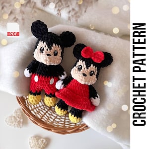 Low-Sew 2in1 PDF CROCHET PATTERN Mickey and Minnie Mouse, Easy amigurumi baby toy, Soft plush toy Mouse crochet
