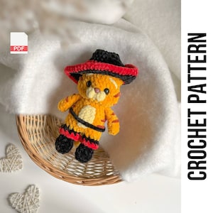 Low-Sew PDF CROCHET PATTERN Puss in boots | cat, kitten crochet pattern | easy amigurumi baby toy| Shrek, Fiona, Donkey