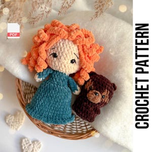 2in1 PDF かぎ針編み人形パターン スコットランドのプリンセスとクマ / プリンセスかぎ針編みパターン / 編みぐるみ人形パターン / プリンセス編みぐるみパターン