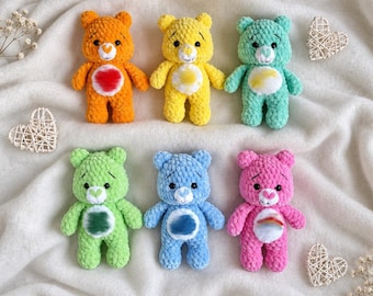 Low-Sew 6in1 PDF CROCHET PATTERN Rainbow Bears, easy amigurumi baby toy