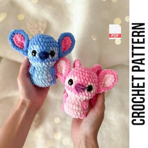 Low-Sew 2in1 PDF CROCHET PATTERN Stitch and Angel | amigurumi blue alien pattern | easy amigurumi baby toy