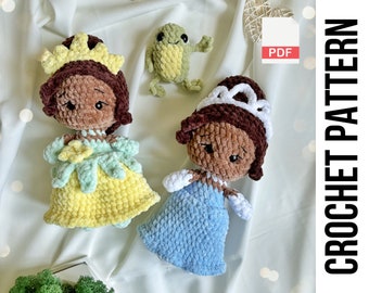 3in1 PDF Crochet doll pattern Tiana, Naveen, Rrincess and the frog/ Princess Crochet pattern / amigurumi doll pattern