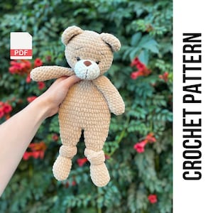 PDF Snuggler Bear Virkmönster, Amigurumi Björn, Täckebjörn, Virkad Säkerhetsfiltbjörn