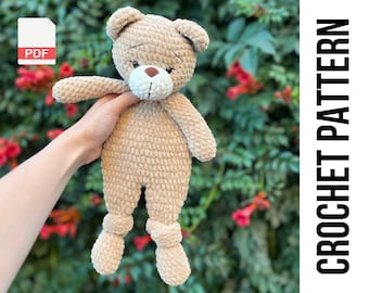 Padrão de crochê para urso amigurumi em PDF, urso consolador, urso cobertor de segurança em crochê