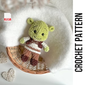 Low-Sew PDF CROCHET PATTERN Shrek | ogre crochet pattern | easy amigurumi baby toy| Fiona, Donkey, Puss in boots