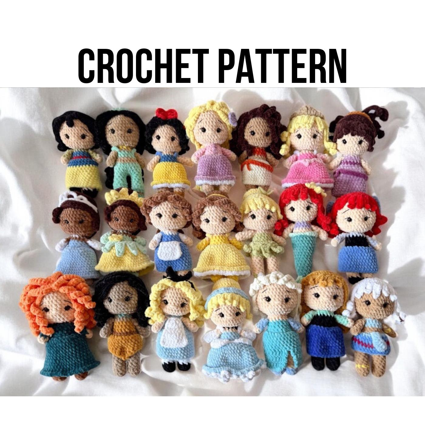 27in1 Bundle PDF Crochet Princess Doll Pattern Fairy, Rapunzel