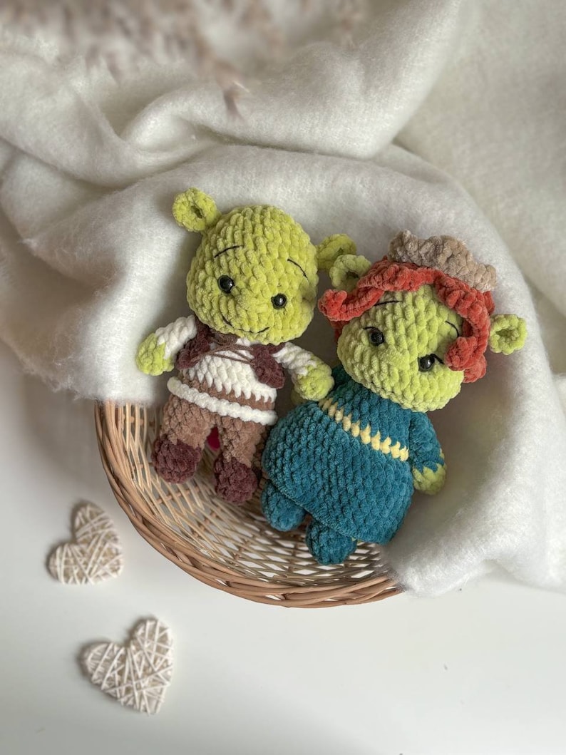 Low-Sew 4in1 Bundle PDF CROCHET PATTERN Green Ogre and Friends | crochet cat, donkey, puss | easy amigurumi baby toy image 7