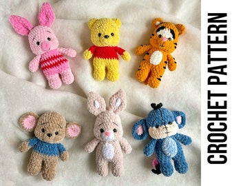 PATRON PDF 6 en 1 à couture basse Winnie l'ourson et ses amis, modèle au crochet, jouet amigurumi facile pour bébé, Bourriquet, Roo, Porcelet, Tigrou, Lapin