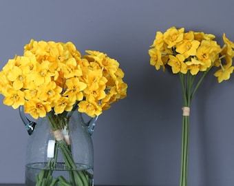 Faux bouquet de jonquilles, paquet de narcisses réaliste, fleur artificielle, artisanat de floraison printanière, décoration florale pour la maison, pièce maîtresse d’arrangement de mariage