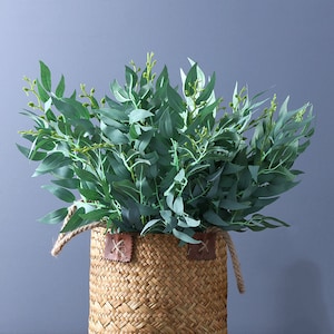 Faux Willow Leaf Bundle with Buds, Fake Eucalyptus Leaves, Artificial Flower Craft, Home Floral Decor, Wedding Party Arrangement Centerpiece