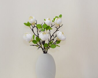 Magnolienstamm mit Blättern, lebensechte Magnolie, künstliches Blumenhandwerk, Hausblumendekor, Hochzeitsmittelstücke, rustikale Wohnkultur