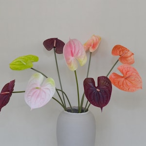 Real Touch Anthurium Stems, Fake Flamingo Lily Flower Crafts, Home Tropical Floral Decor, Bouquet Wreath Fillers, Wedding Party Arrangements