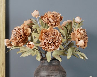 Faux Peony Stem with Bud, Artificial Flower Craft, Vintage Home Floral Decor, Bridal Bouquet Material, Wedding Party Arrangement Centerpiece