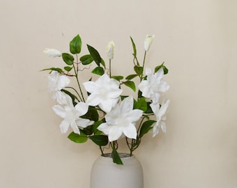 Artificial Clematis Stem with Leaves, Fake Clematis Flower, Clematis Vine, Clematis Decoration, Flower Arrangement, Wedding Arrangement