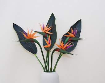 Curfair Artificial Bird Of Paradise Plant – Silk Strelitzia Reginae In Orange – 24.8" Tall Fake Flower For Home Decor