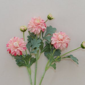Real Touch Dahlia Stem with Leaves, Vintage Living Room Floral Decor, Artificial Flower Craft, Wedding Party Arrangement, Table Centerpiece