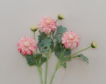 Real Touch Dahlia Stem with Leaves, Vintage Living Room Floral Decor, Artificial Flower Craft, Wedding Party Arrangement, Table Centerpiece