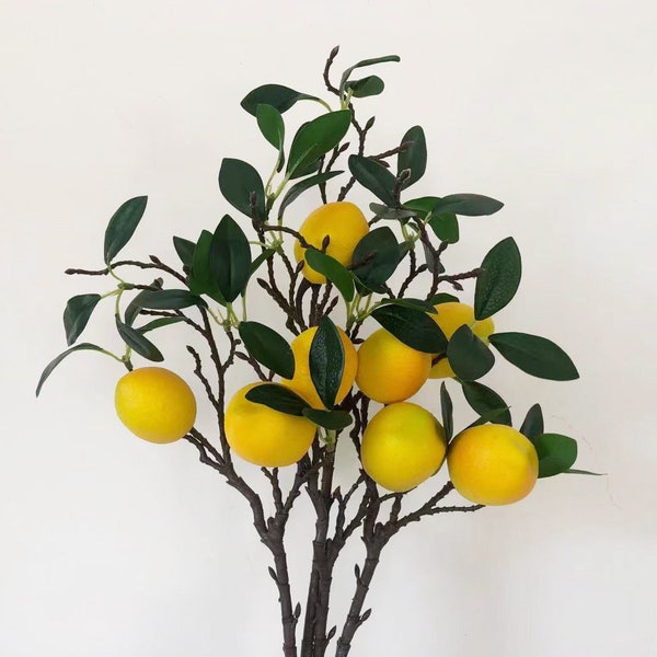 Zitronenfruchtzweig mit Blättern, Künstliches Limettenhandwerk, Blumendekor, Blumenkranz Bogenfüller, Hochzeitsdekoration, Esszimmerpflanze