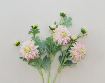 Real Touch Dahlia Stem with Leaves, Vintage Living Room Floral Decor, Artificial Flower Craft, Wedding Party Arrangement, Table Centerpiece