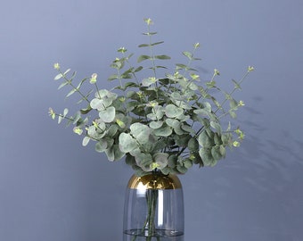 Rama de hoja de eucalipto de seda, artesanía de follaje falso, flores artificiales, decoración de plantas para el hogar, pieza central de arreglo floral de boda, hierba de ramo