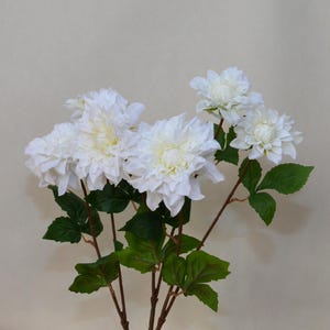 Vintage Dahlia Spray, Real Touch Dahlia Stem with Leaves, Artificial Flower Crafts, Wedding Party Bloom Arrangement, Table Centerpiece
