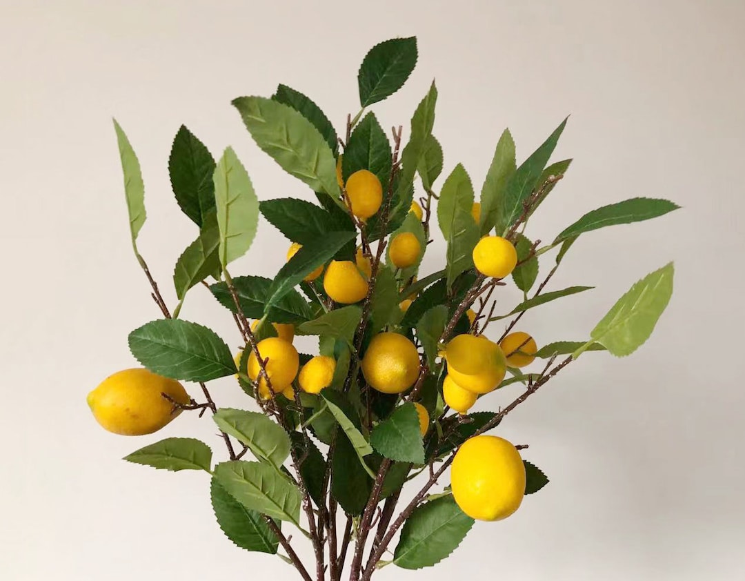 Artificial Lemon Fruit Branch With Leaf, Realistic Fruit Stem, Autumn