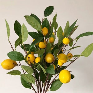 Artificial Lemon Fruit Branch with Leaf, Realistic Fruit Stem, Autumn Home Floral Decor, Wedding Arrangement, Dining Table Centerpiece Gift