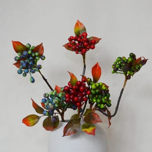 Artificial Blueberry Stems and Leaves, Artificial Berry Branches, Autumn Decor, Farmhouse Decorations, Table Centrepieces, Harvest Berries