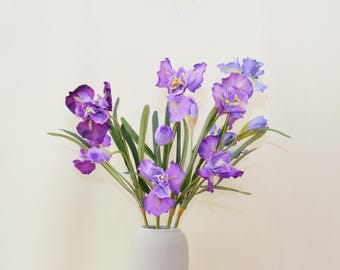 Fake Iris Long Stem with Bud, Artificial Flowers and Foliage, Home Floral Decor, Dining Room Spray Craft, Wedding Arrangement, Rustic Plant