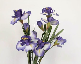 Fake Iris Long Stem with Bud, Artificial Flowers and Foliage, Home Floral Decor, Dining Room Spray Craft, Wedding Arrangement, Rustic Plant