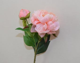 Artificial Peony Stem with Buds and Leaves, Fake Peony Spray, Home Floral Decor,  for Bridal Bouquet, Wedding Party Arrangement Centerpiece