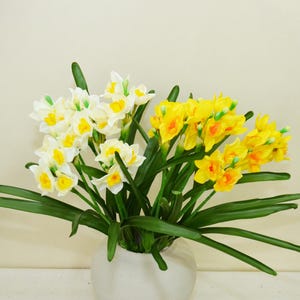 Fake Narcissus Bundle, Daffodil Bouquet with Foliage, Home Floral Decor, Artificial Flower Crafts, Wedding Party Arrangement Centerpiece