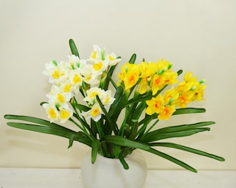 Fake Narcissus Bundle, Daffodil Bouquet with Foliage, Home Floral Decor, Artificial Flower Crafts, Wedding Party Arrangement Centerpiece