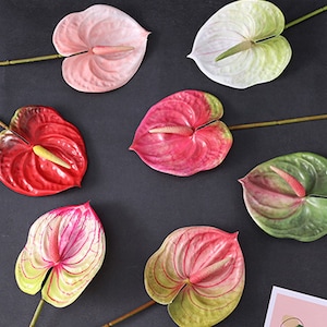 Artificial Anthurium Stems, Fake Flamingo Lily Flower Crafts, Home Tropical Floral Decor, Bouquet Wreath Fillers, Wedding Party Arrangements
