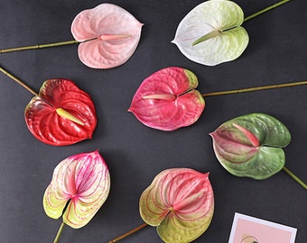 Artificial Anthurium Stems, Fake Flamingo Lily Flower Crafts, Home Tropical Floral Decor, Bouquet Wreath Fillers, Wedding Party Arrangements