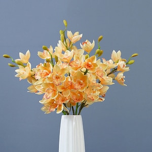 Artificial Cymbidium Orchids with Buds, Home Floral Decor, Realistic Rustic Flowers, Garland Bouquet Filler, Wedding Party Bloom Arrangement