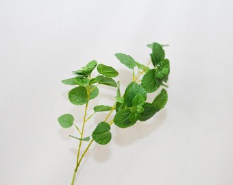 3 Rami Di Menta Artificiale Con Foglie In Seta - Altezza 55 Cm, Verde Finto Per Vasi, Decorazione Casa E Cucina