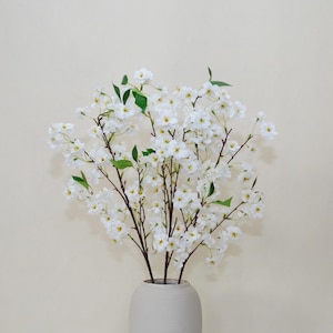 Artificial Cherry Blossom Branch with Leaves, Spring Peach Flower Stem, Faux Flower Craft, Rustic Floral Decor, Wedding Party Centerpiece