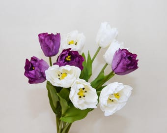 Artificial Tulip Stems with Leaves, Real Touch Tulips, Artificial Spring Flowers, Tulip Bouquet Decorations, Wedding Bouquets, Home Decor