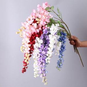 Wisteria Branch with Leaves, Dangling Flower Craft, Rustic Floral Decor, Artificial Flower, for Wedding Arch Wreath, Party Bloom Arrangement