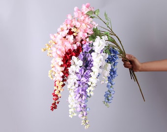 Rama de glicinia con hojas, artesanía de flores colgantes, decoración floral rústica, flor artificial, para corona de arco de boda, arreglo de flor de fiesta