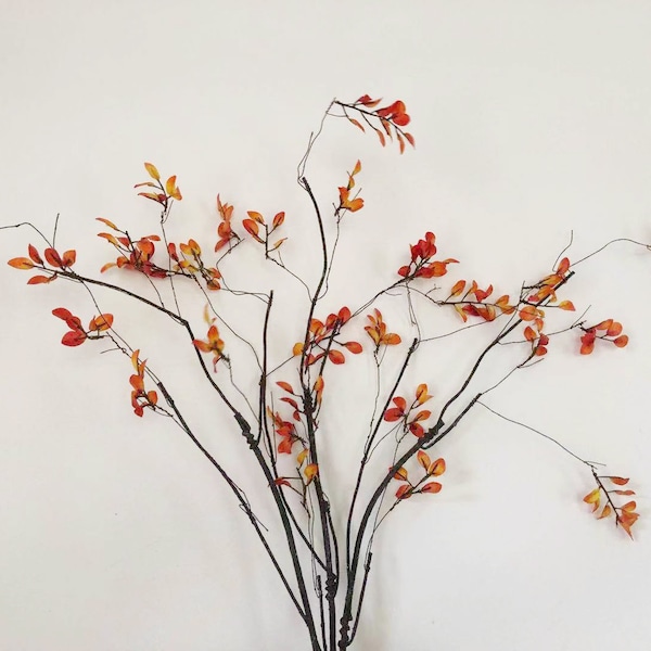 Fall Foliage with Long Twigs, Artificial Ficus Leaves Branch, Autumn Floral Decor, Rustic Home Flower Arrangement, Lounge Floor Vase Filler