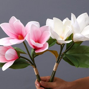 Magnolia Stem Bouquet, Real Touch Magnolia Spray, Artificial Flower Craft, Home Floral Decor, Wedding Party Flower Arrangement Centerpiece