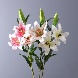 Real Touch Lilie langer Stiel mit Knospe und Blättern, künstliche Blumenhandwerk, realistische Blüte, Haushochzeit Blumen, Party-Arrangement-Mittelstück