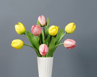 Real Touch Tulpenstam met bladeren, neptulpambachten, kunstbloemen, bloemendecor voor thuis, bruiloftsfeestarrangement, tafelmiddenstuk