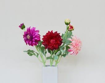 Real Touch Dahlia Stem with Leaves, Living Room Floral Decor, Artificial Flower Crafts, Wedding Party Bloom Arrangement, Table Centerpiece