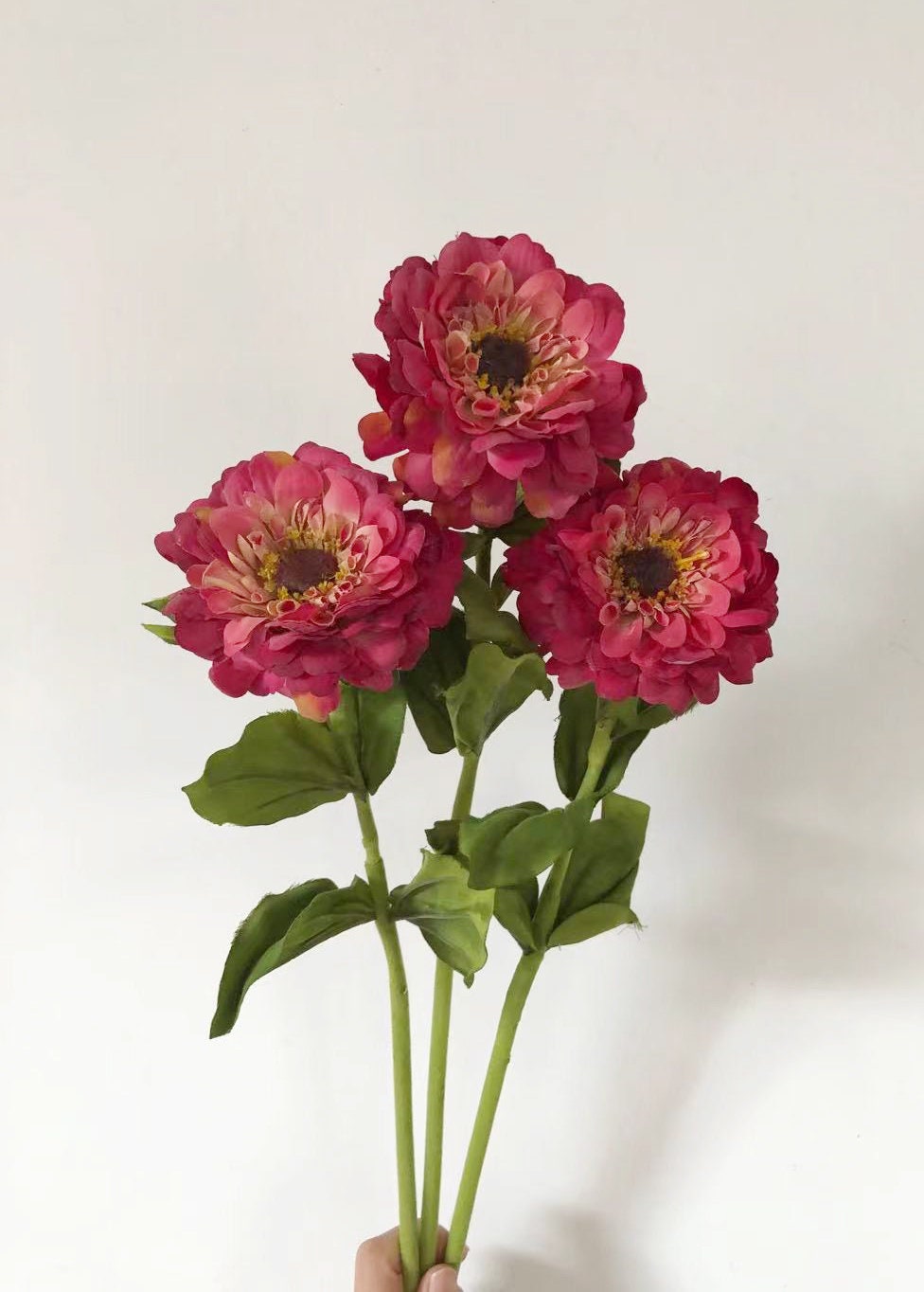 Artificial Zinnia Flower Stem With Leaf Realistic Dahlia Etsy