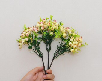 Baya pequeña con hojas, artesanías rústicas de frutas silvestres, flores artificiales, decoración floral casera, rellenos de ramo de novia, arreglos de fiesta de boda