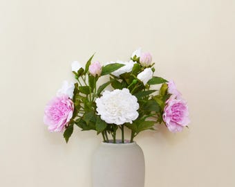 Real Touch Peony Stem with Buds and Leaves, Fake Peony Spray, Home Floral Decor,  for Bridal Bouquet, Wedding Party Arrangement Centerpiece