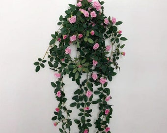 Enredadera de rosas colgantes con hojas ricas, rosa trepadora artificial, tallo de flor para colgar en la pared, decoración floral para el hogar, arreglo de boda, para exteriores